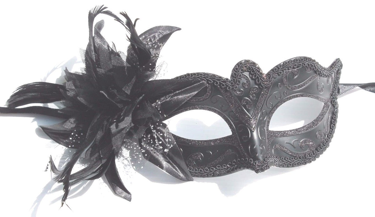 LADIES BLACK MASK WITH FLOWER VENETIAN  MASQUERADE PARTY PROM EYE MASK WEDDING