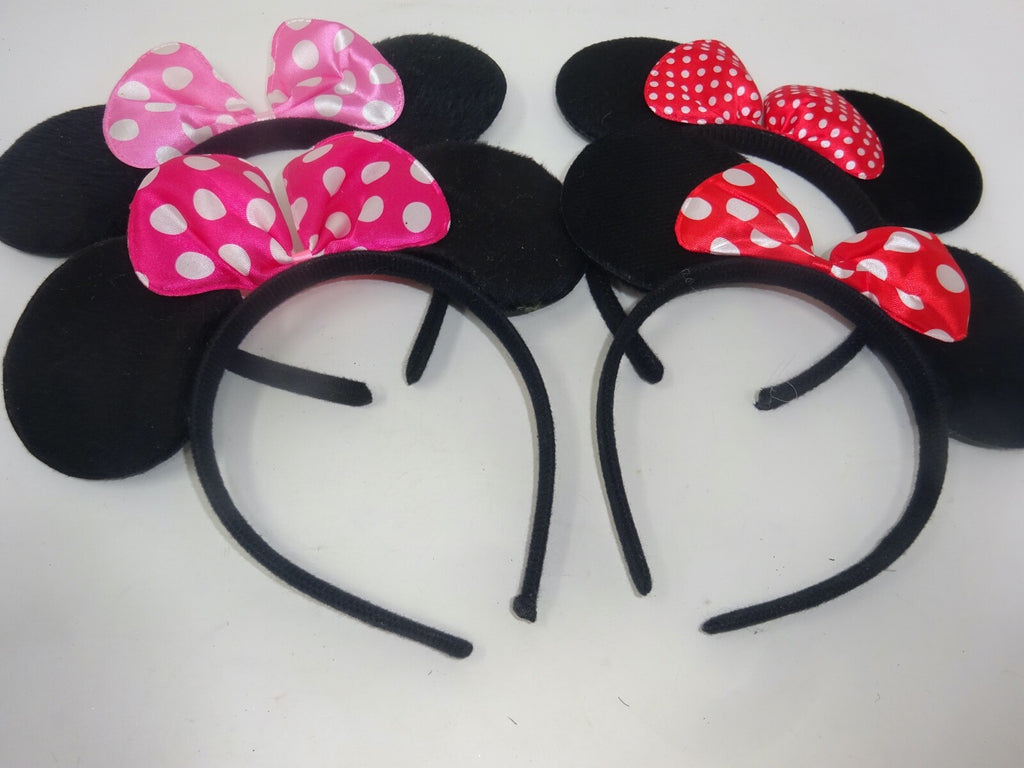 Choice of Velour Minnie Mouse Ears on a Headband Spotted Pink Red & White