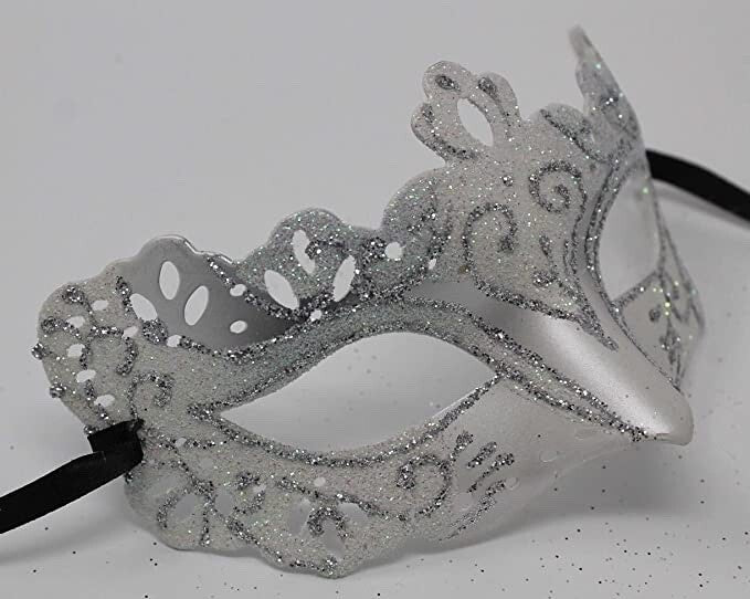 QUALITY RIALTO WHITE SILVER MALE/FEMALE VENETIAN MASQUERADE PARTY BALL EYE MASK