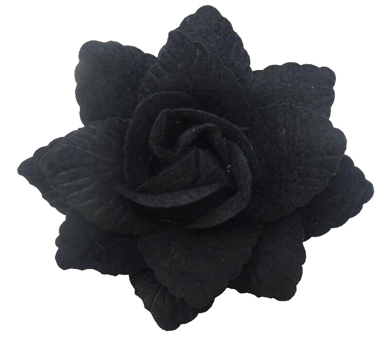 Hair Fascinator Corsage & Brooch Black Fabric Rose Flower Clip & Elastic Fasten