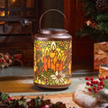 Multicoloured LED Light Up Art Lantern Candles & Holly Decoration Timer Function