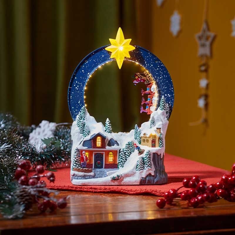 Musical LED Around the World Animated 30cm Tall Christmas Village Santa & Sleigh