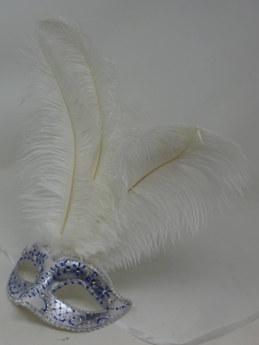 FEATHER MASK BLUE & SILVER VENETIAN MASQUERADE BALL CARNIVAL PARTY FACE EYE MASK
