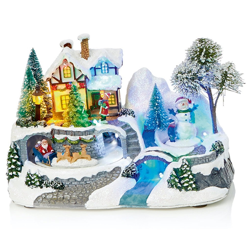 Choice of 3 LED Light Animated Village Christmas Carousel 23cm Wide 3 Turntables