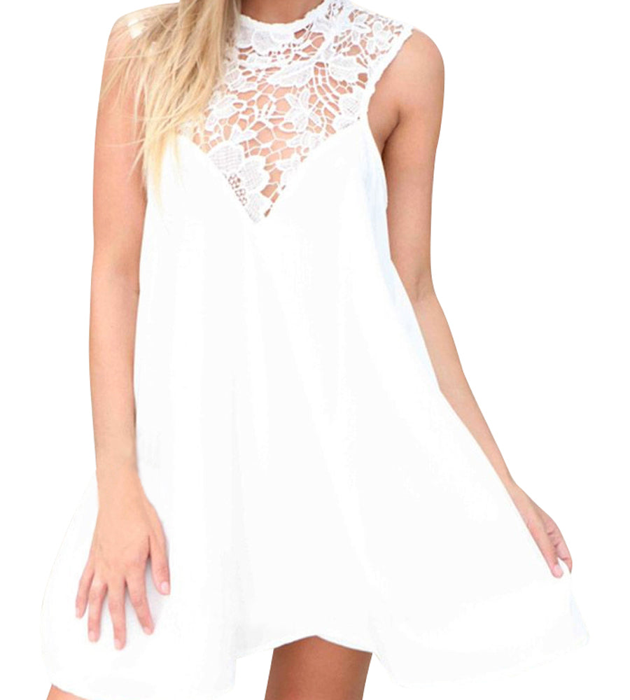 Choice Ivory/Cream or Black Chiffon Lace Summer Cover Up Short Dress Size 12-14