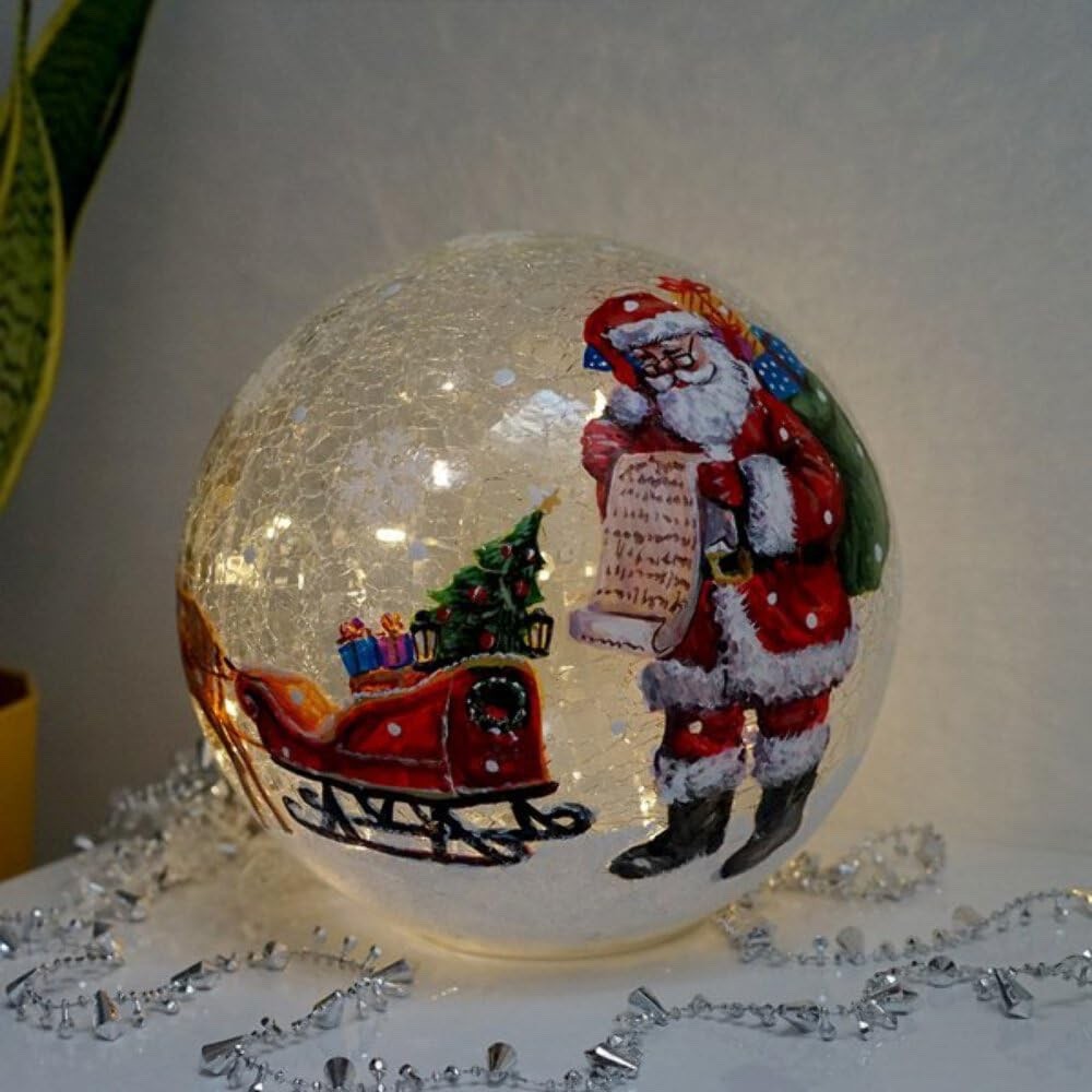 Large Santa Father Christmas Light Sphere Snow Globe Warm White LEDs 20cm Timer
