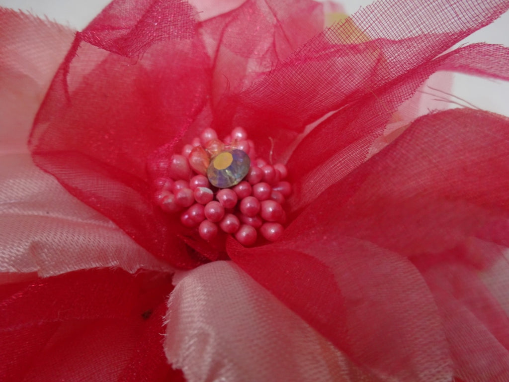 Pink & Gold Corsage Brooch Fascinator  Fabric & Organza Petals Centre Stamens