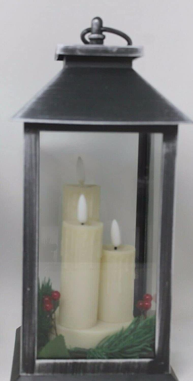 Choice of 3 Colours Rustic Lantern with 3 LED Flicker Flame Candles 27cm Tall