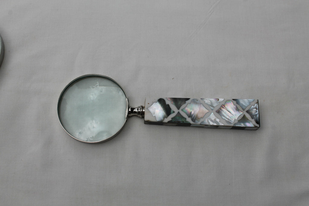 Handcrafted Handmade Mother of Pearl & Shell Magnifying Glass 3" 7.5cm Diameter