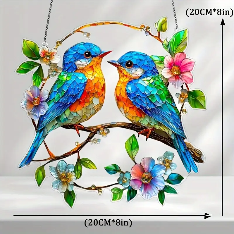 Acrylic Hanging Garden Suncatcher Multi-coloured Kingfishers 20cm Tall on Chain