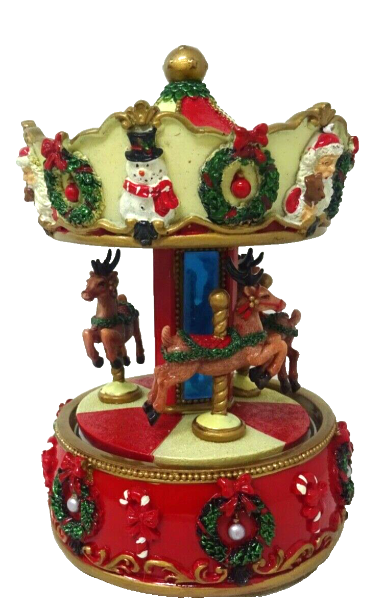 Musical Christmas Reindeer Carousel Merry Go Round 17cm We Wish You a Merry Xmas