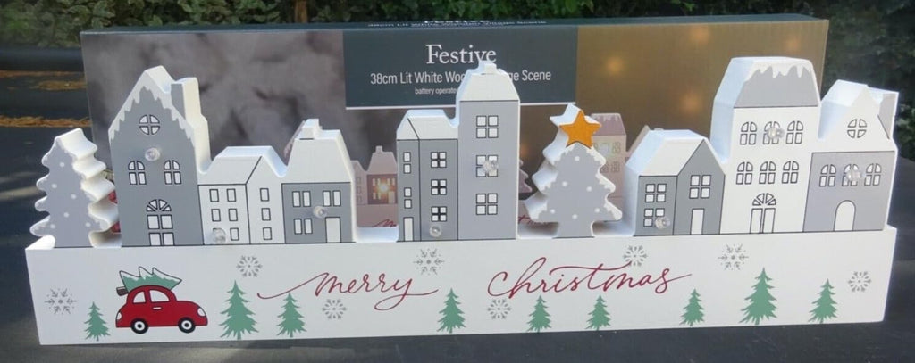 Merry Christmas Wooden LED Village