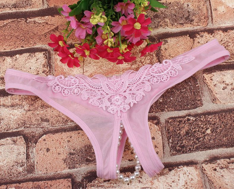 Choice 6 Colour Ladies Panties Briefs Thong Crotchless Sheer Fabric Pearls 8-12