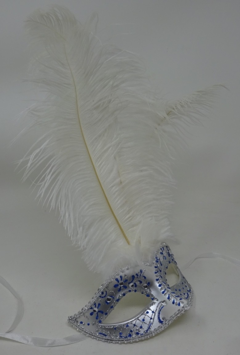 FEATHER MASK BLUE & SILVER VENETIAN MASQUERADE BALL CARNIVAL PARTY FACE EYE MASK