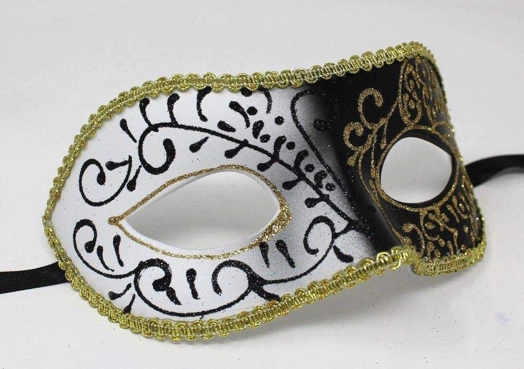 SPARKLING BLACK WHITE & GOLD VENETIAN MASQUERADE PARTY CARNIVAL BALL PROM MASK
