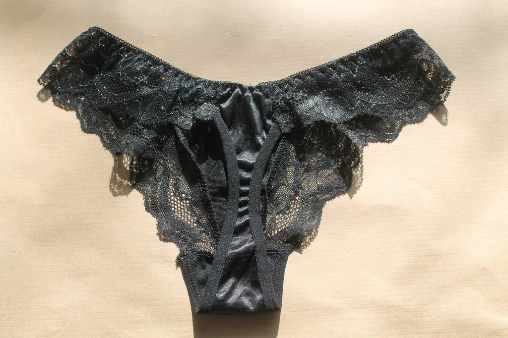 Black Purple or Brown Beautiful Ladies Panties Briefs Thong Satin & Lace 8-10