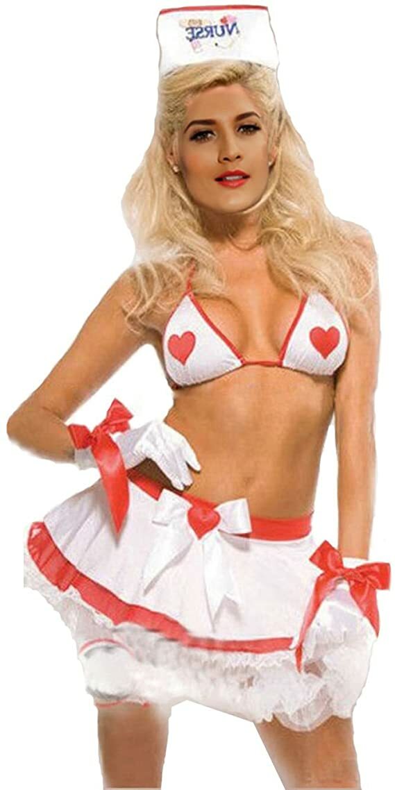 Ladies 5 Piece Sexy Nurse Doctor Costume Top Skirt Headband & Gloves Size 10-12