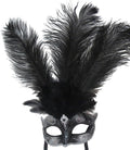 Black & Silver Long Feather Venetian Masquerade Carnival Party Ball Eye Mask