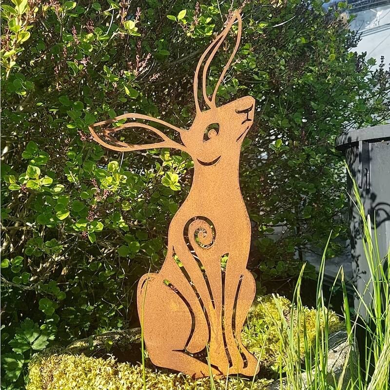 Rusty Metal Hare Garden Ornament, 38cm
