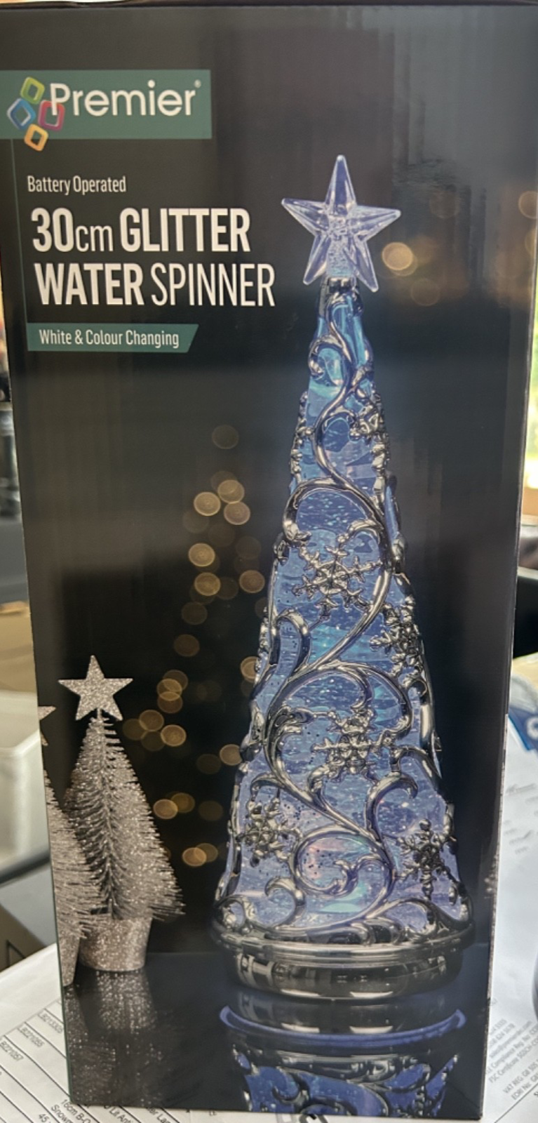 Christmas LED Light Up Water Spinner White & Colour Changing Cone 30cm Tall