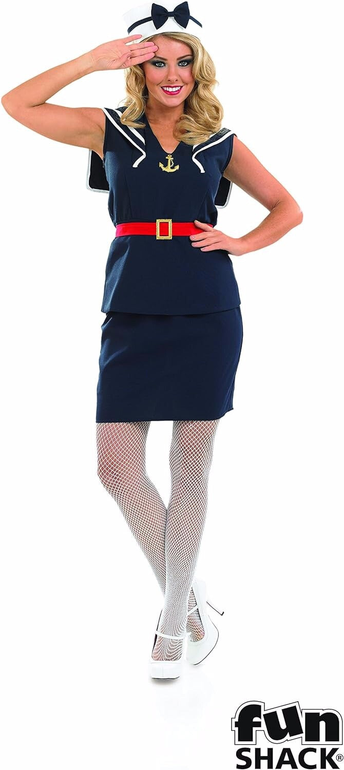 Fun Shack Ladies Sailor Navy Girl Costume/Outfit Size Medium 12-14 Top Skirt Hat
