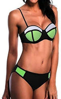 Ladies Lovely Quality Push Up Neoprene Bikini Green White & Black Size 10-12
