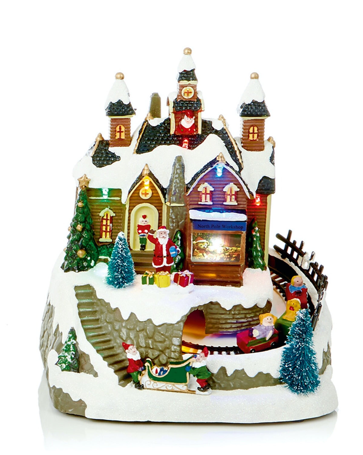 Choice of 3 Musical LED Light Up Animated Village Christmas Carousel 23cm Tall