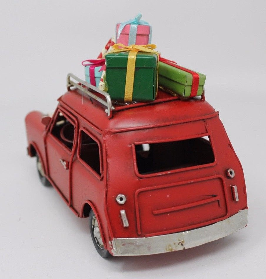 Retro Vintage Rustic Christmas Tin Mini Car with Christmas Presents 16cm Long