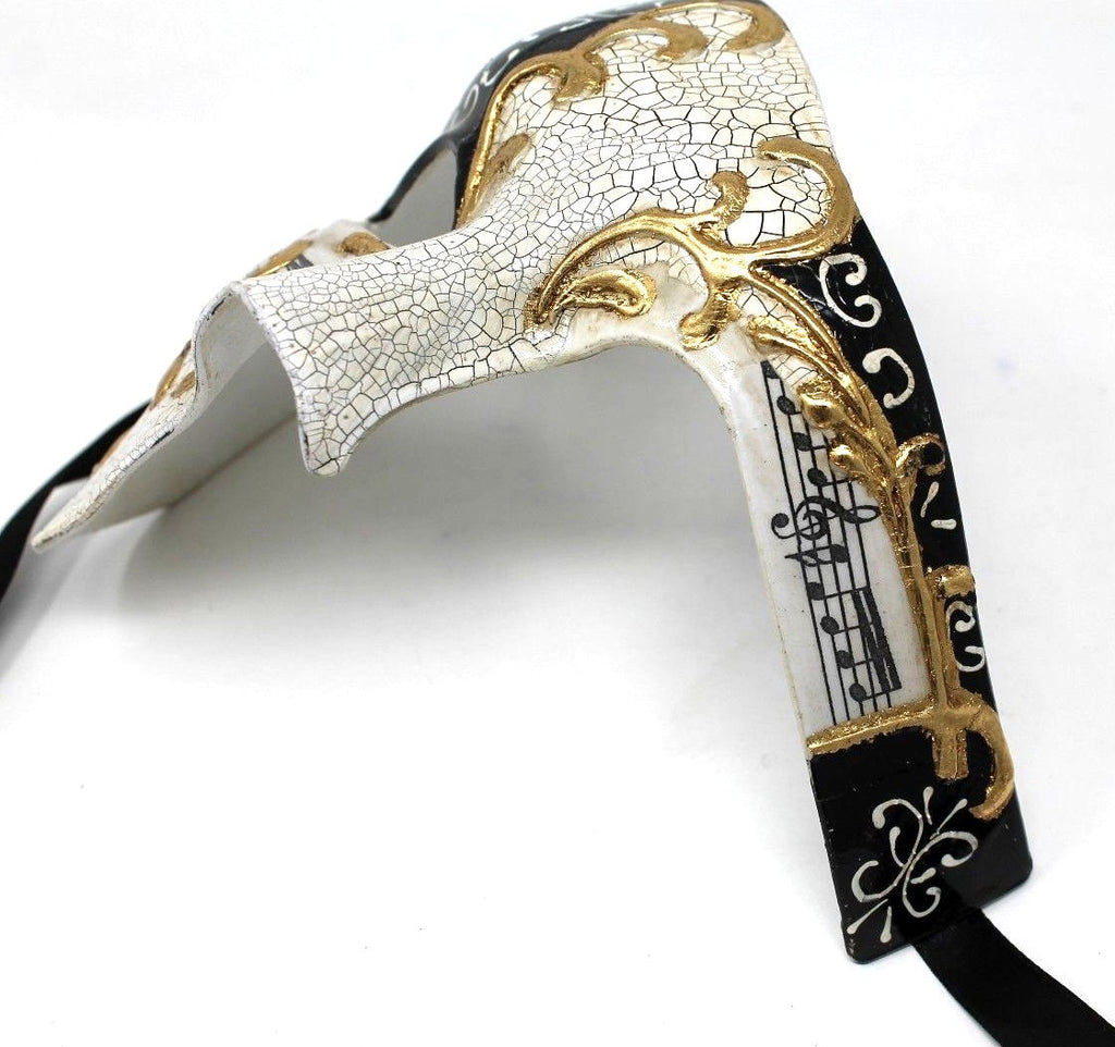 QUALITY BLACK & GOLD HALF FACE PHANTOM MUSICAL NOTES MASQUERADE MASK