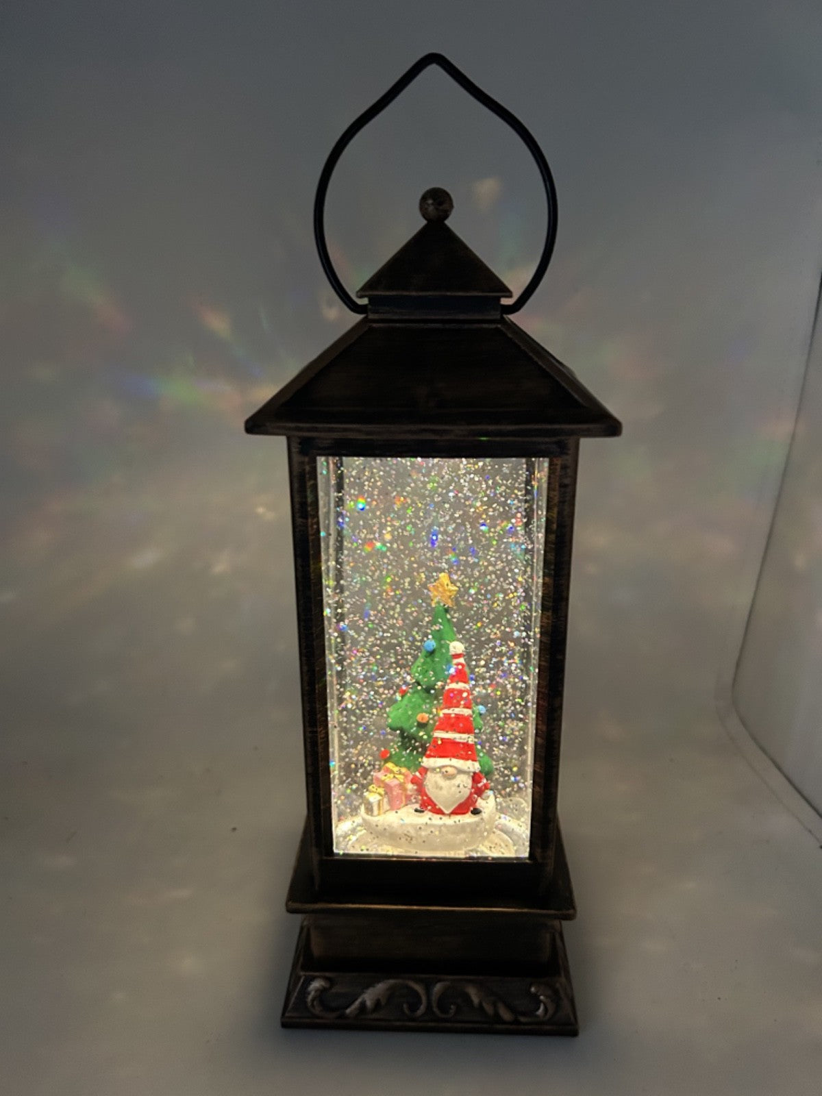 Christmas Metal LED Water Spinner Glitter Snow Globe Lantern Santa Gonk 29cm