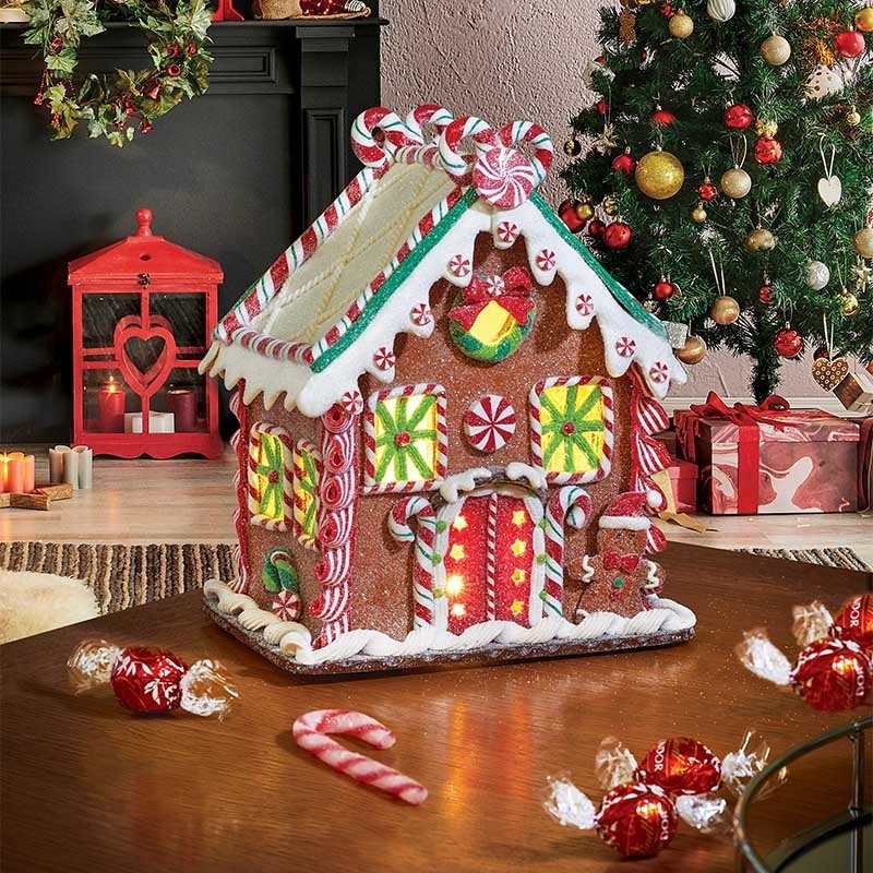 Large Christmas Glitter Gingerbread Frosty Candy Chalet LED Lights 26cm Tall