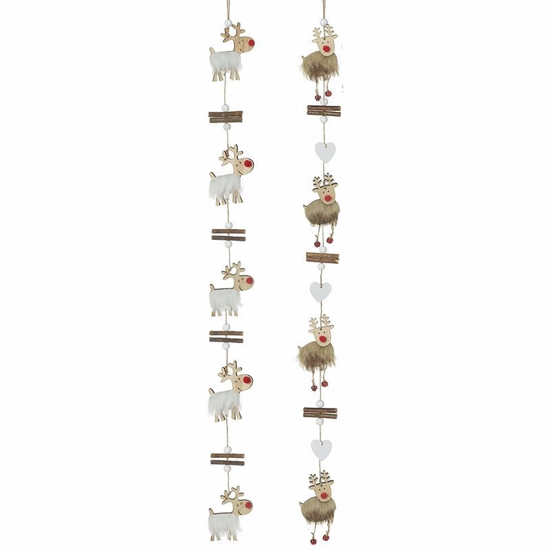Set of 2 Christmas Wooden Reindeer Garlands for Decorative Displays 100cm Long