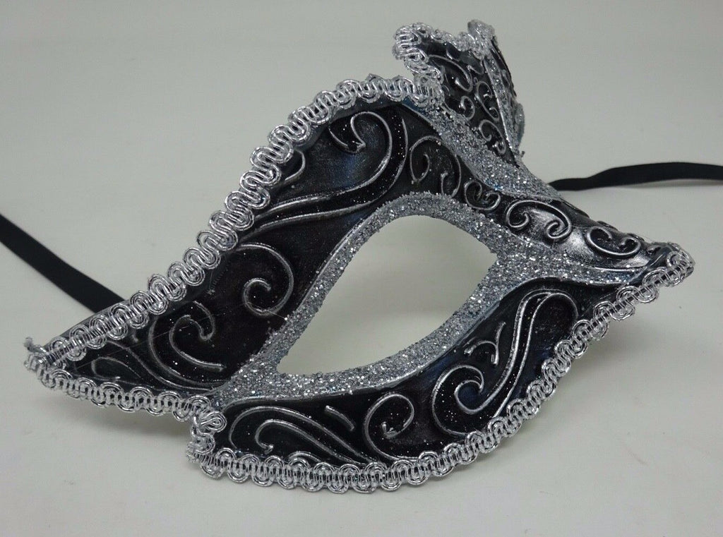 SILVER & BLACK STUNNING VENETIAN  MASQUERADE PARTY BALL CARNIVAL PROM  EYE MASK