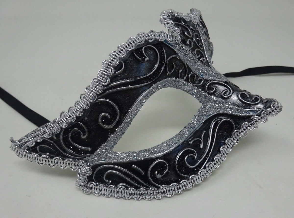 SILVER & BLACK STUNNING VENETIAN  MASQUERADE PARTY BALL CARNIVAL PROM  EYE MASK