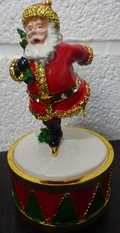Christmas Musical Skating Santa Ceramic Gold Plated Figurine Wind Up 12cm Tall