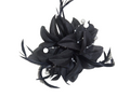 Hair Fascinator Corsage & Brooch Black with Fabric Petals & Feathers - Funeral
