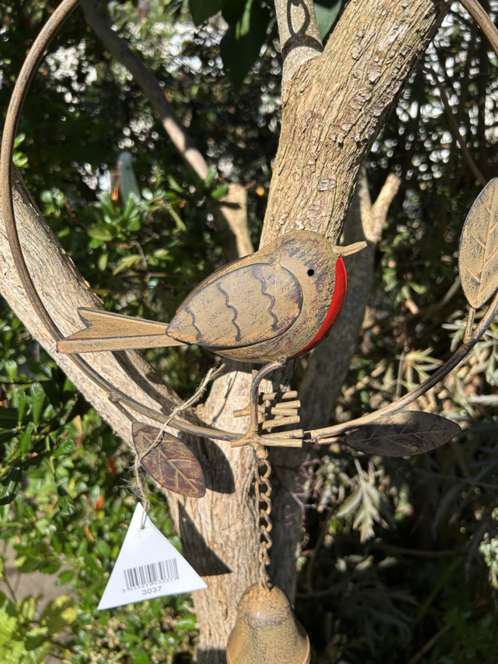 Heavy Duty Core-Ten Rusty Metal Robin Wind Chime Garden Ornament 80cm Long