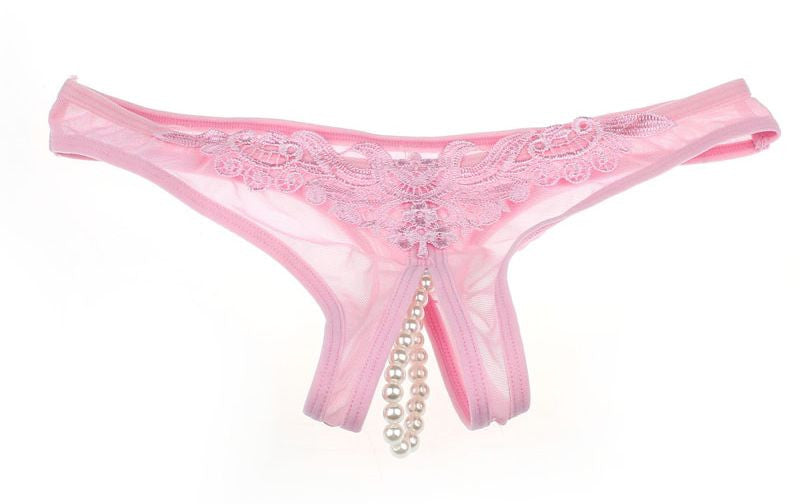 Choice 6 Colour Ladies Panties Briefs Thong Crotchless Sheer Fabric Pearls 8-12