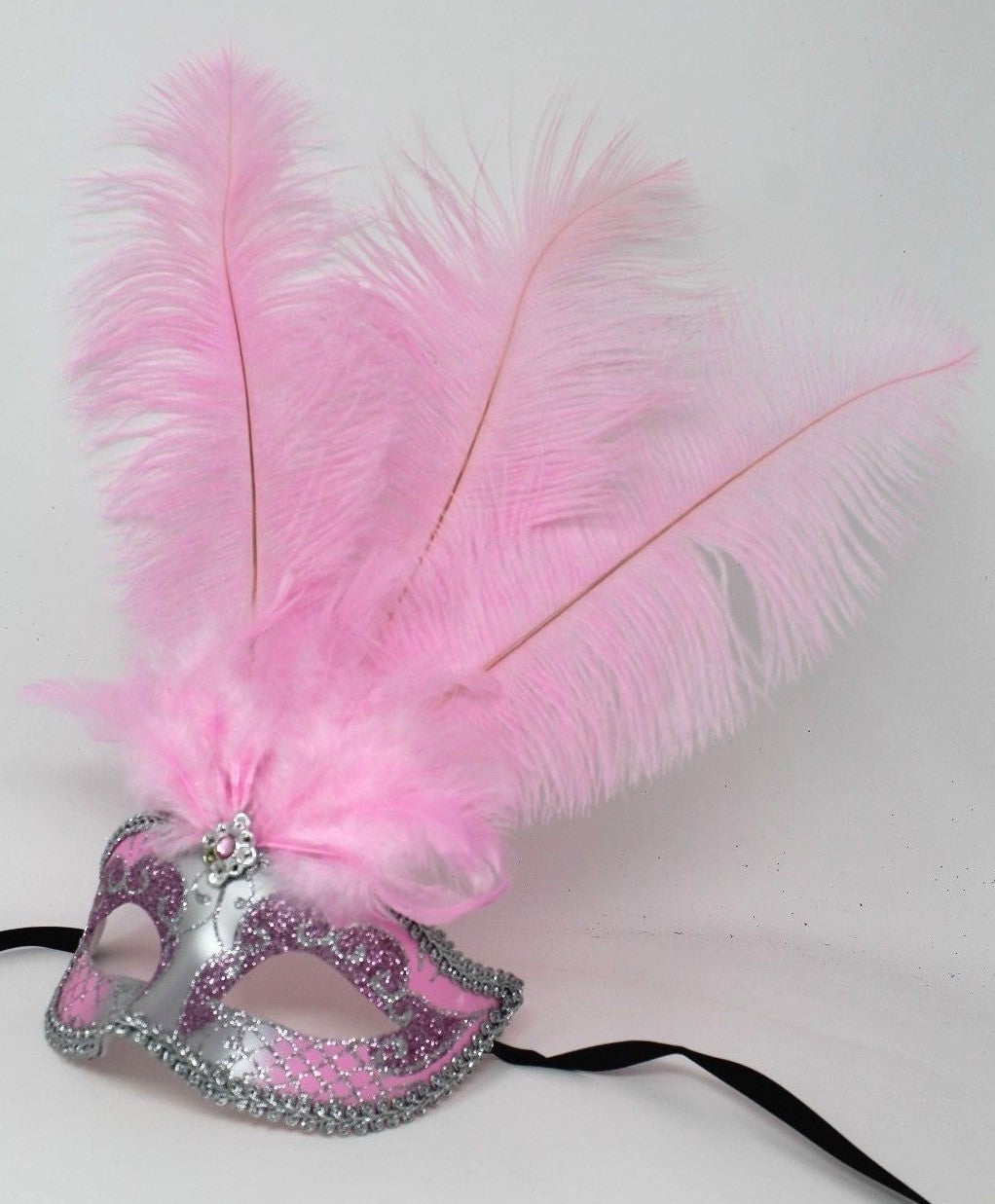 FEATHER MASK  BABY PINK & SILVER VENETIAN CARNIVAL MASQUERADE BALL EYE PARTY