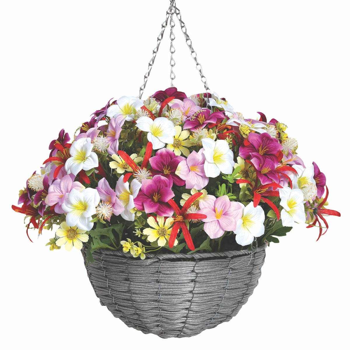 Realistic Artificial Floral Arrangement Narcissus Flowers Hanging Basket 40cm