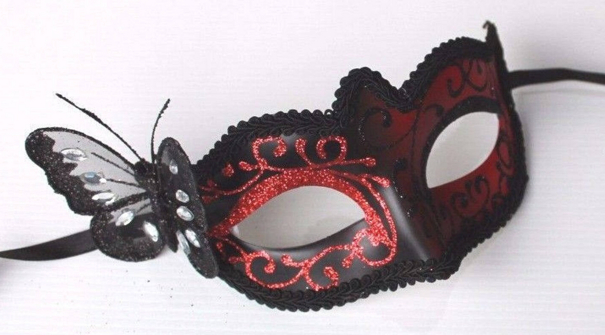 Black Red Venetian Masquerade Party Halloween Prom Ball Eye Mask with Butterfly