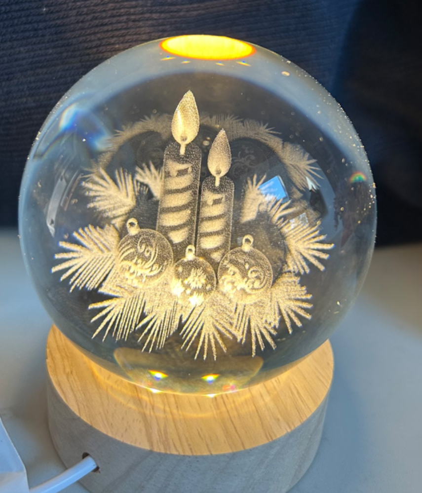 3D Etched Globe Christmas Candles & Baubles or Santa Snowman Warm White LED 10cm