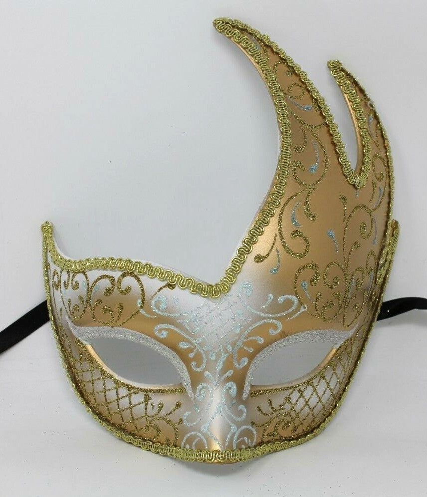 GOLD AND WINTER WHITE  VENETIAN MASQUERADE BALL CARNIVAL PROM PARTY EYE MASK
