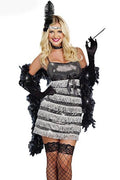 Sparkling Silver Tassels and Sequins Charleston Flapper Dress Costume Size 10-12