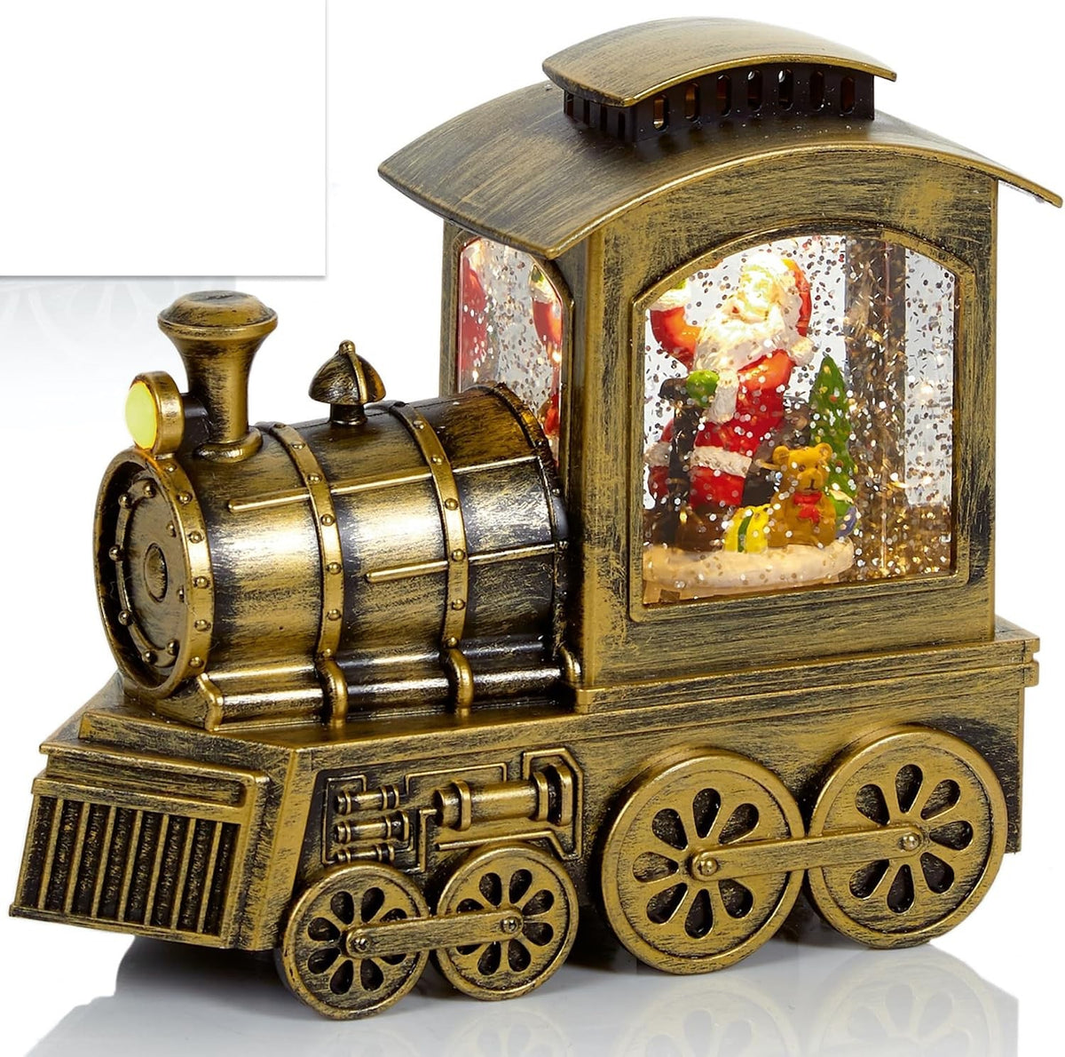 Christmas LED Light Rustic Water Spinner Train Lantern Gold Santa Silver Snowman