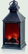 Rustic LED Fireplace Lantern Warm Glowing Realistic Flickering Flame 22cm Tall