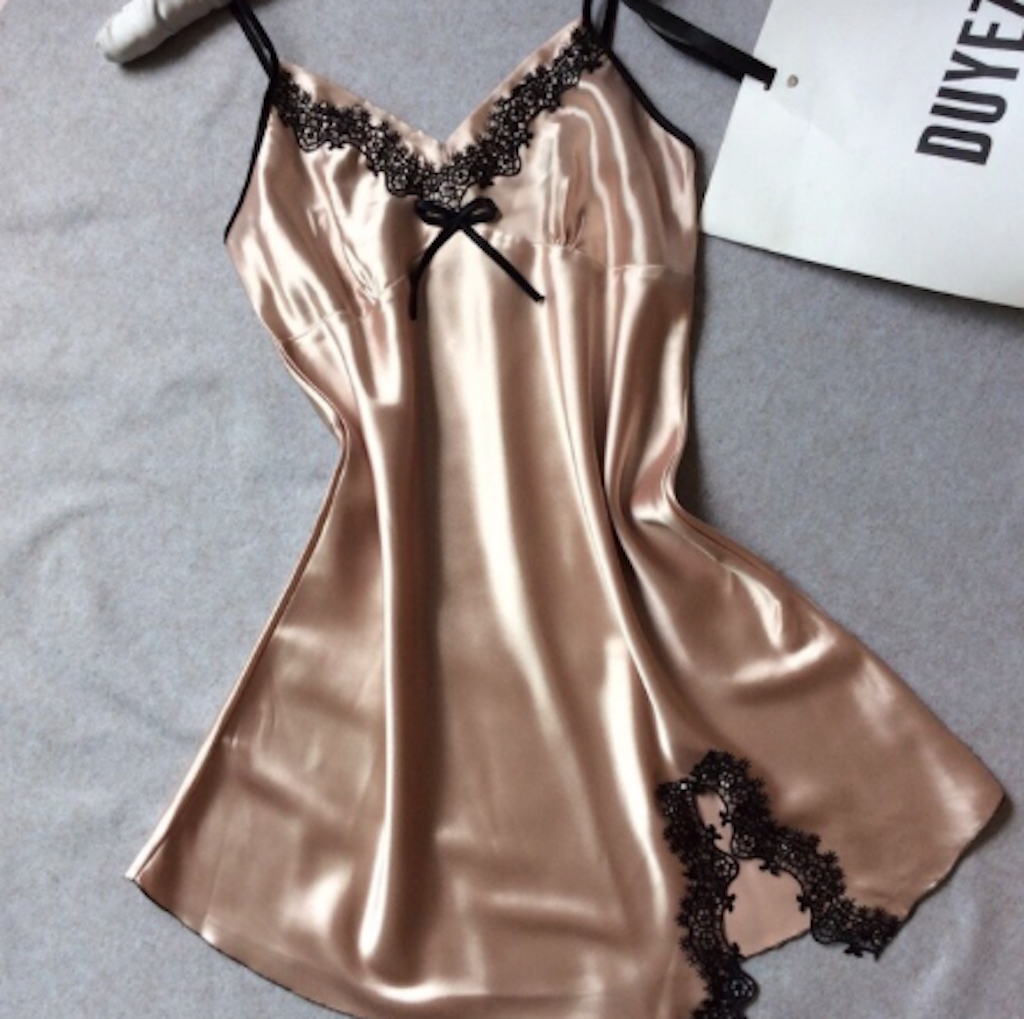Womens Red Purple White or Gold Satin Soft & Lace Nightdress Gown Slip Size 8-10