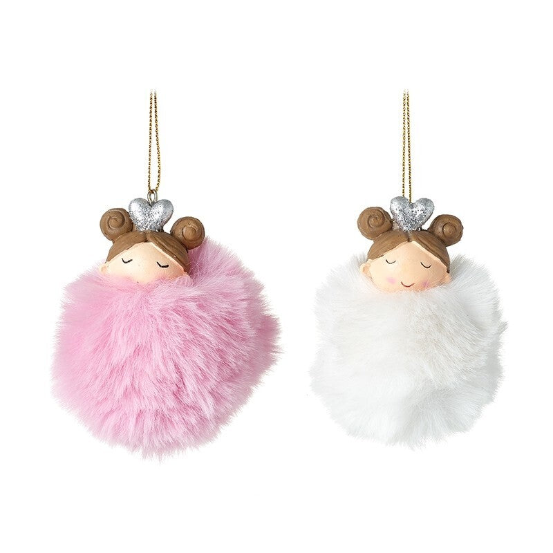Choice Pink or White Cute Christmas Tree Hanging Decoration Fluffy Fairy Baubles