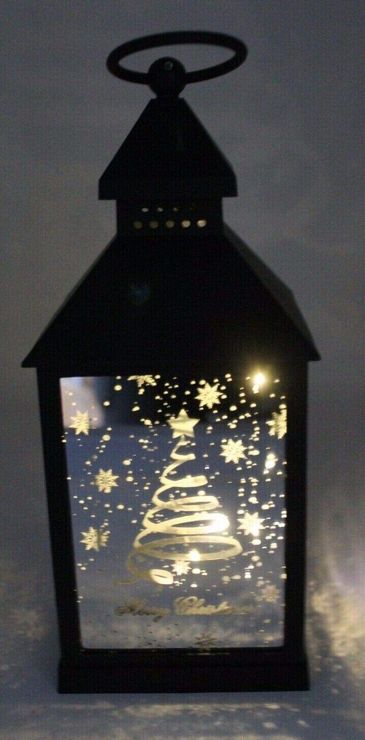 Christmas Design Winter LED Mirror Finish Hurricane Lantern Black Frame 27cm