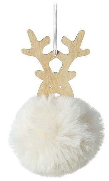 Choice of 2 Cute Christmas Tree Hanging Furry Reindeer Decoration Wooden Antlers